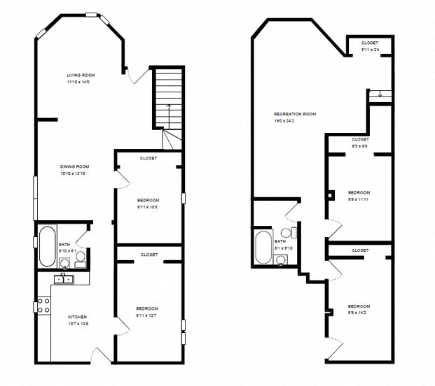 Floor plan for 4 beds, 2 baths, 1571 sqft